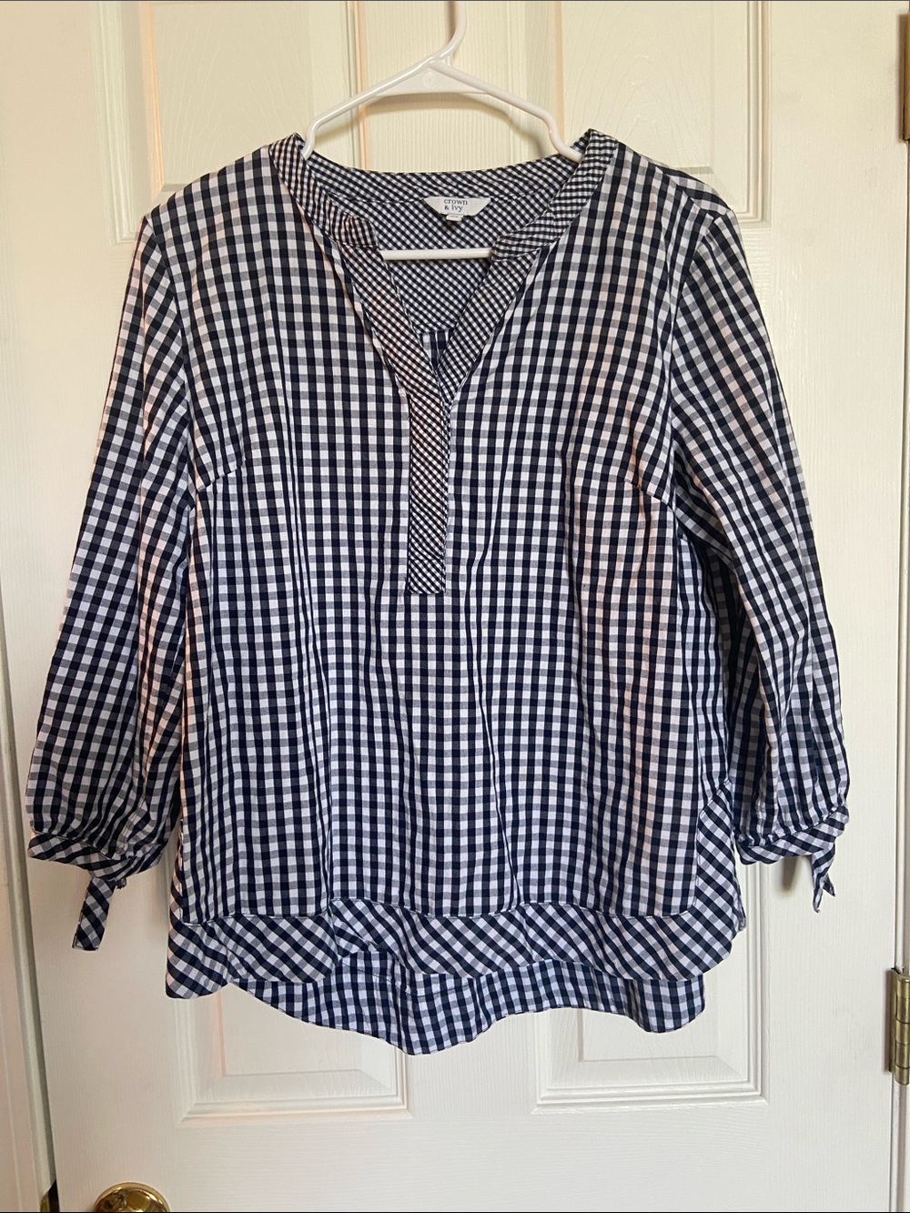 crown & ivy Navy and White Gingham V-Neck Tunic